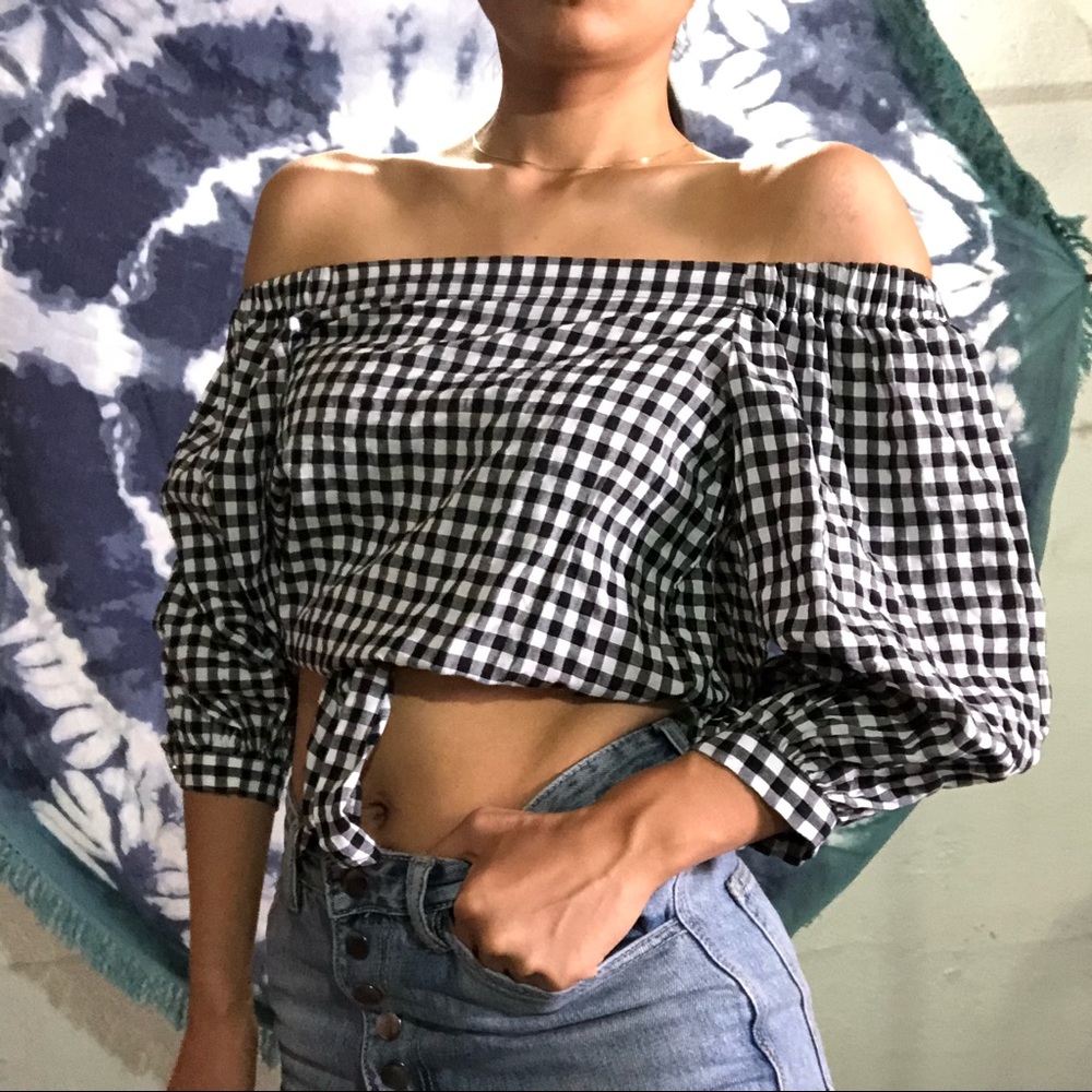 Gingham🖤linen off shoulder